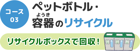 コース03：ペットボトル・容器のリサイクル（リサイクルボックスで回収）